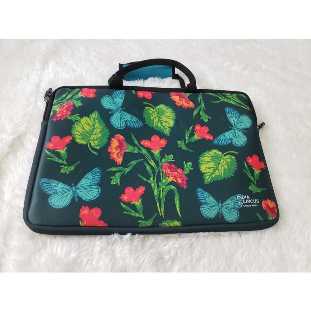 India circus by krsnaa mehta butterfly green floral laptop case